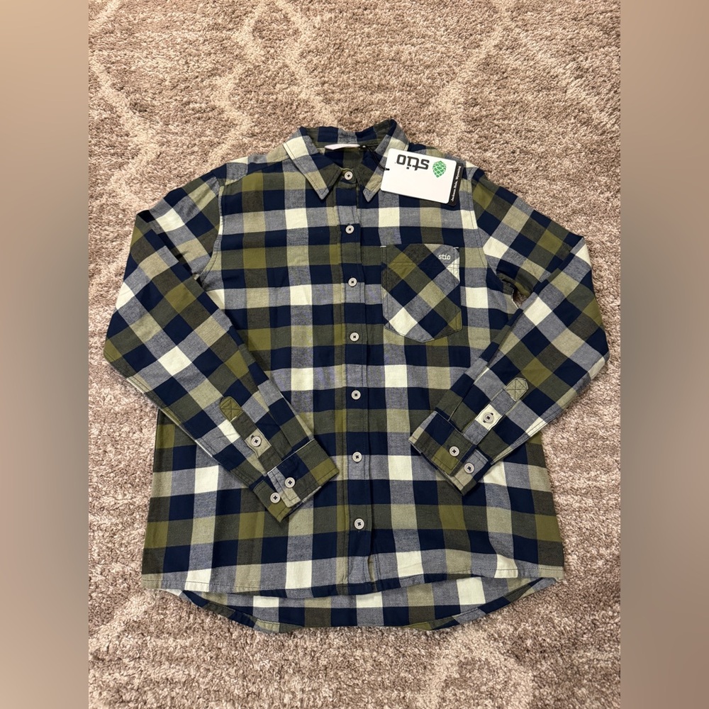 Women’s Size Small Stio Flannel Button Up Shirt Green Blue NEW NWT Plaid Outdoor